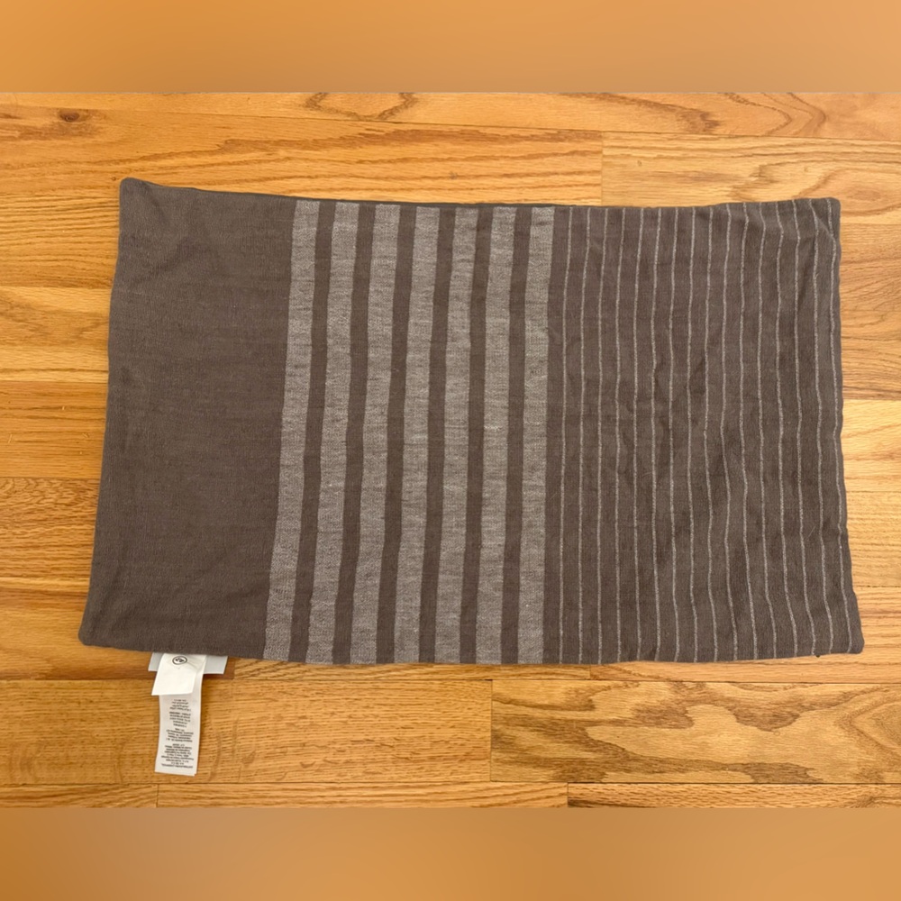 New! Rejuvenation Lumbar Brown Linen Striped Pillow Cover 16 x 26